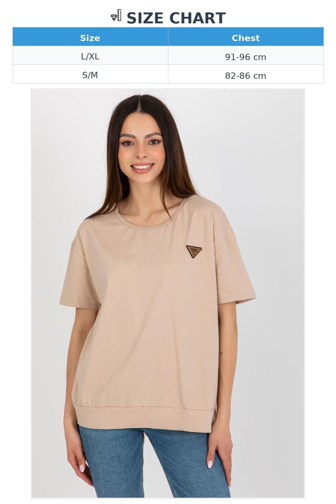 Love Lace Love Lace Women's Short Sleeve Round Neck Blouse with Patch Style 180967 in Beige - 4