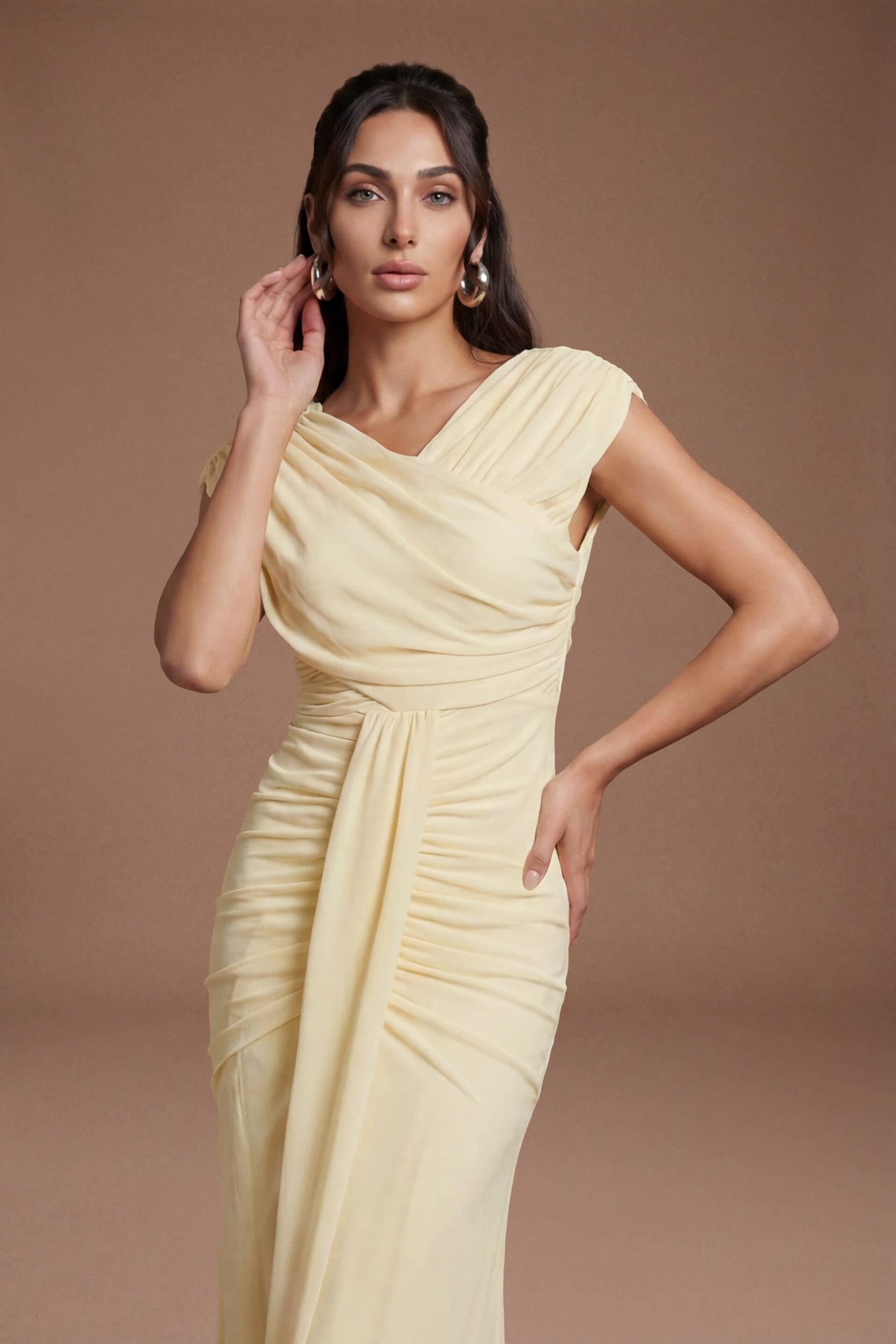 Coast Coast Women's Wrap Front Contour Collective Bridesmaid Dress in Lemon - 4