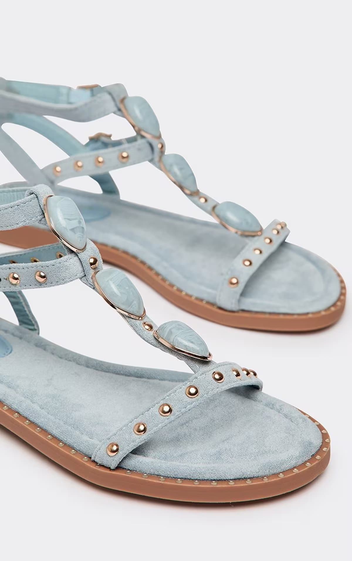 EGO Allira Studded Stone Detail Gladiator Strap Sandal In Blue Faux Suede, Women's Size UK 3