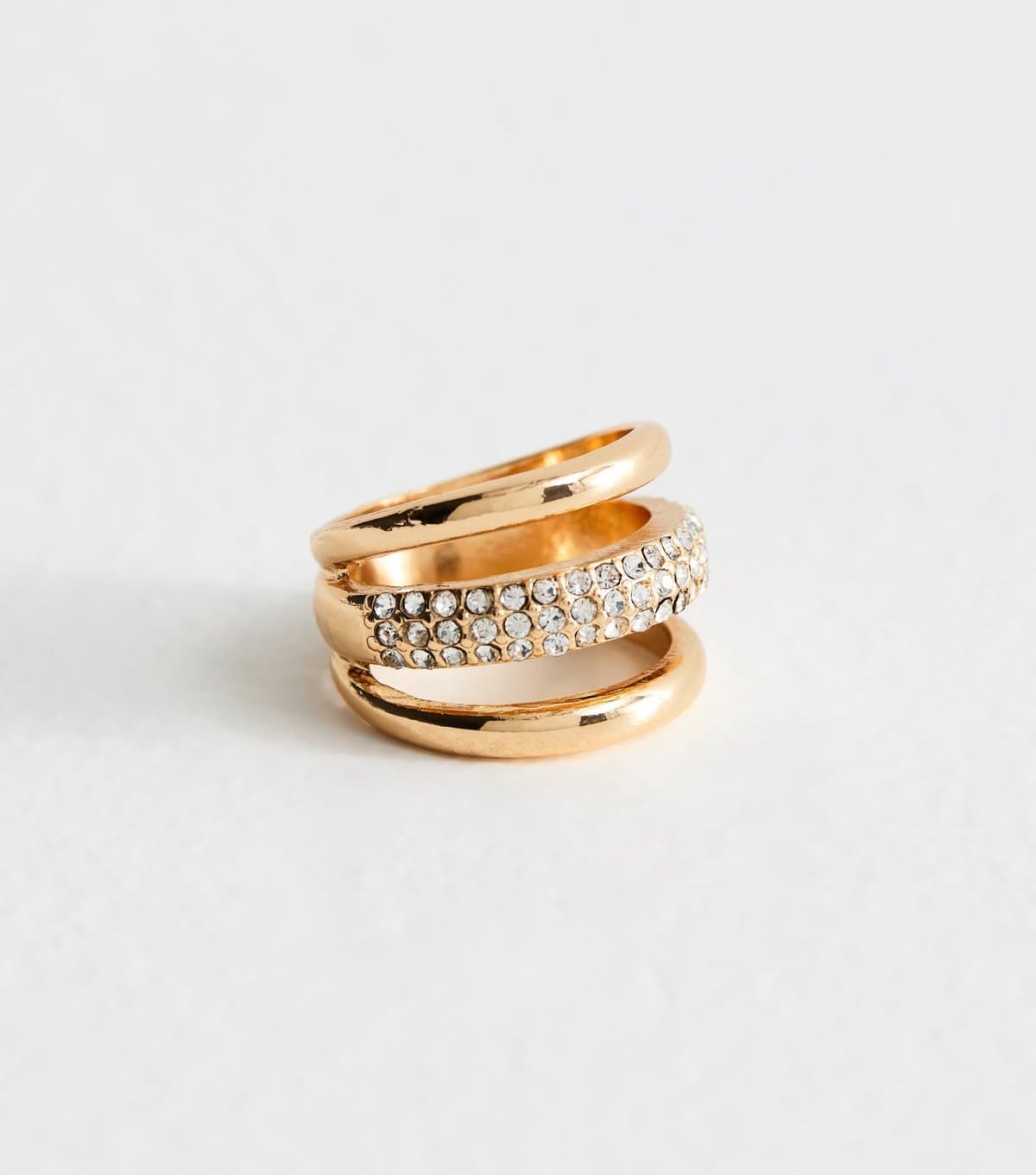New Look Gold Tone Multi Row Diamante Chunky Ring New Look