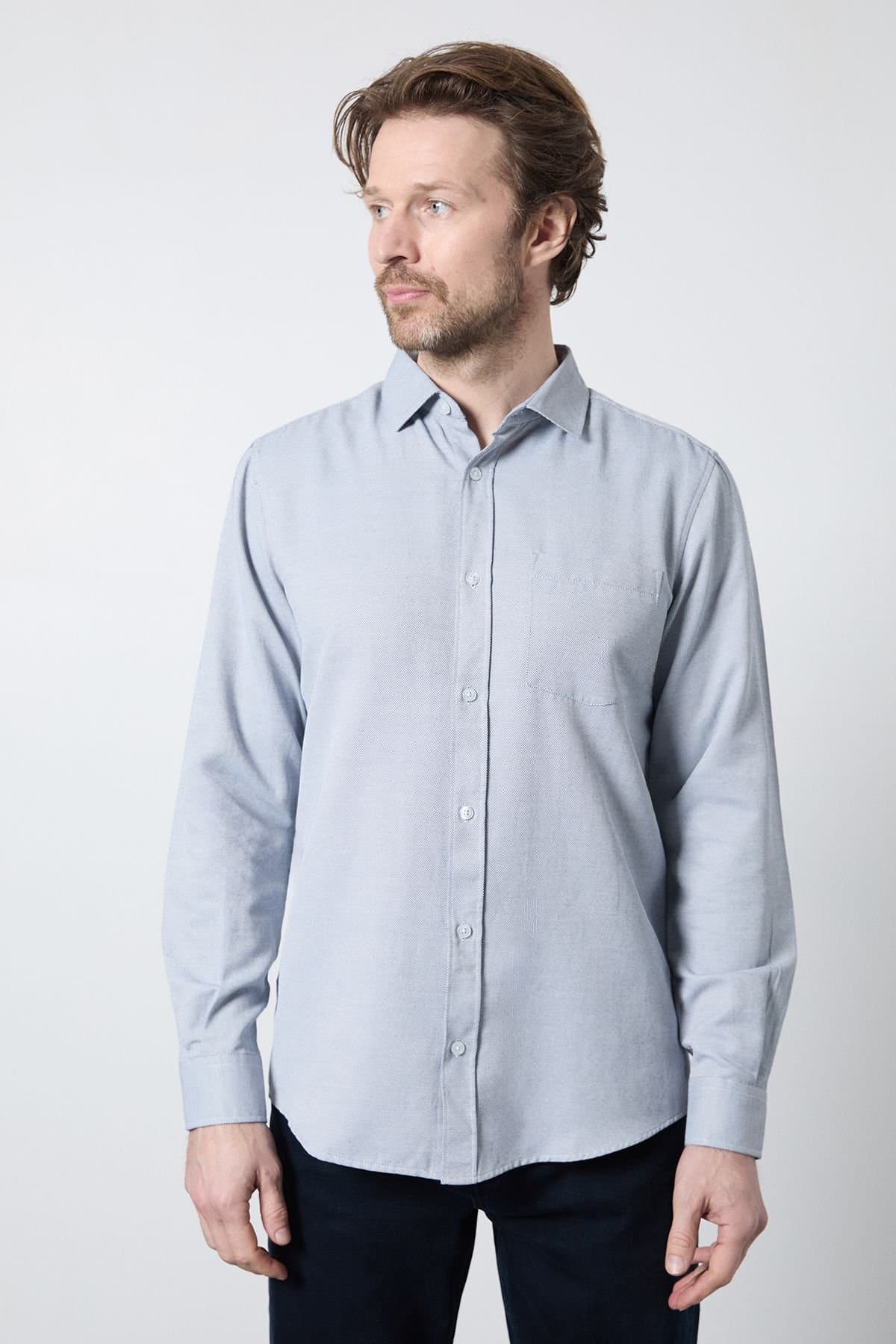 Maine Maine Men's Navy Textured Smart Long Sleeve Shirt