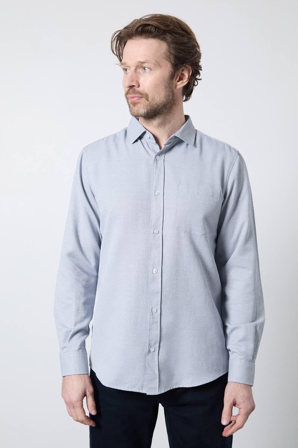 Maine Maine Men's Navy Textured Smart Long Sleeve Shirt - 2