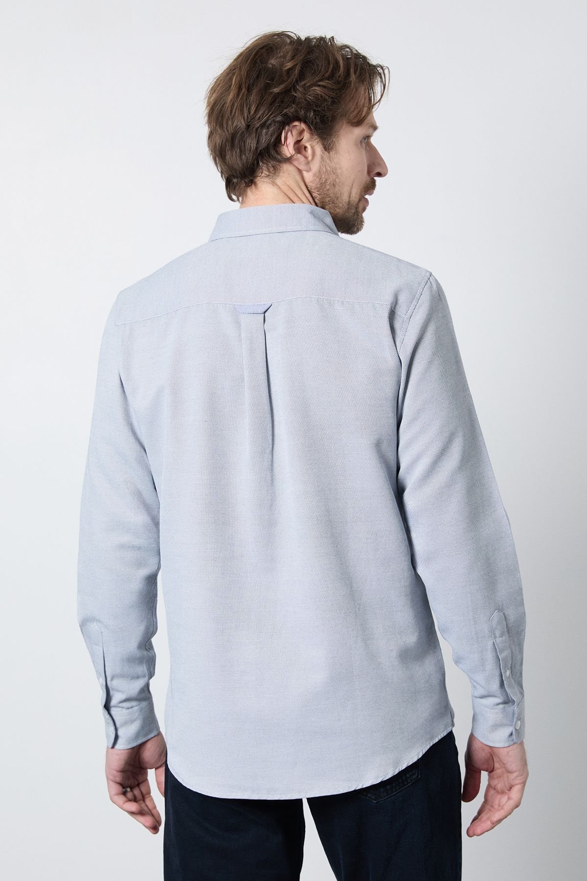 Maine Maine Men's Navy Textured Smart Long Sleeve Shirt - 3