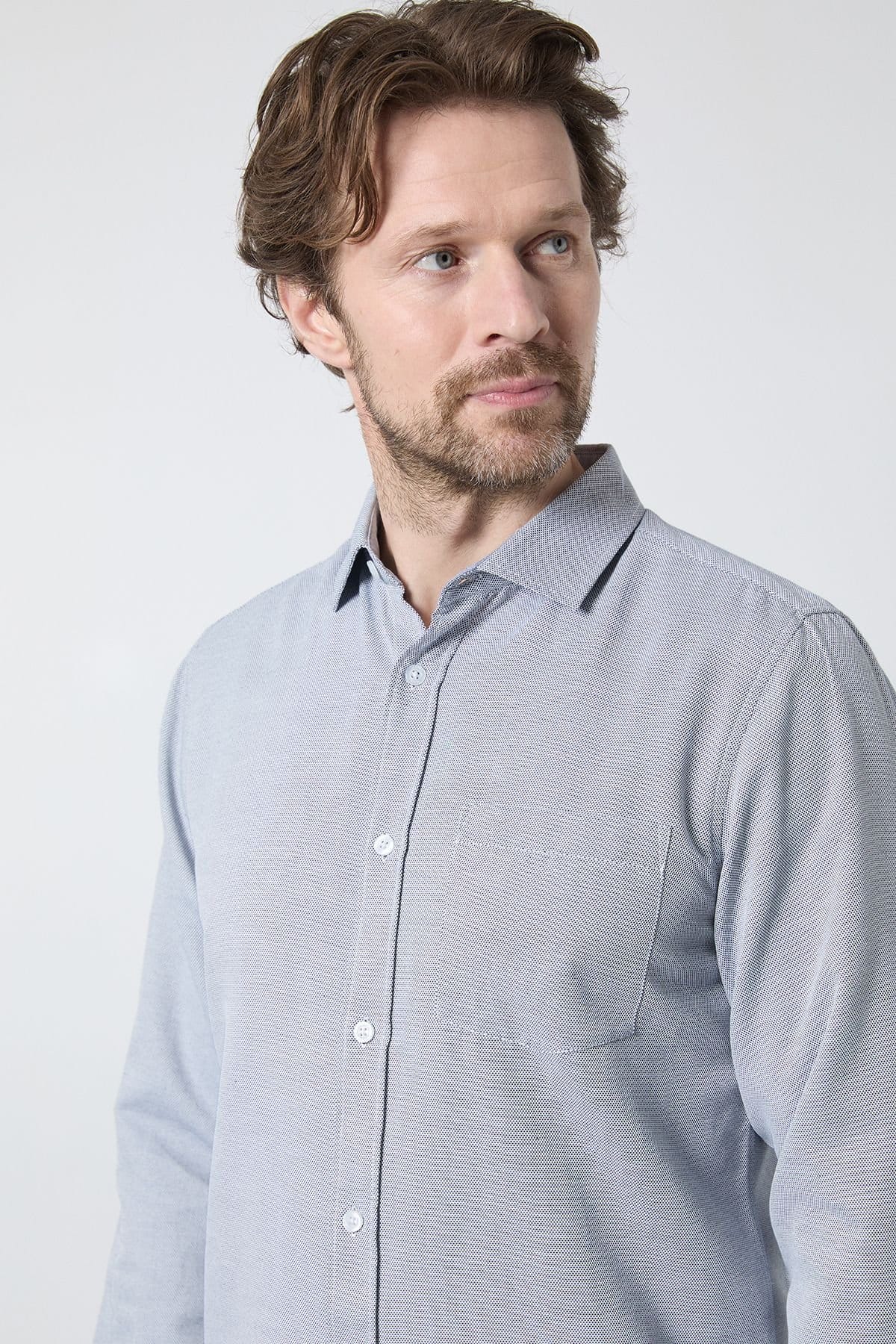 Maine Maine Men's Navy Textured Smart Long Sleeve Shirt - 4