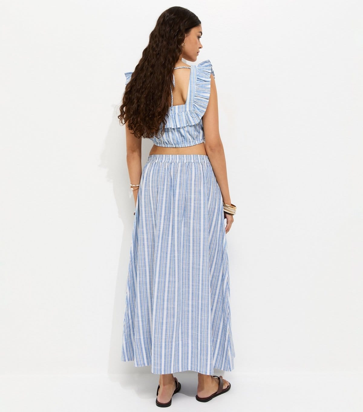 New Look Women's Blue Cotton Poplin Striped Circle Midi Skirt New Look - 4