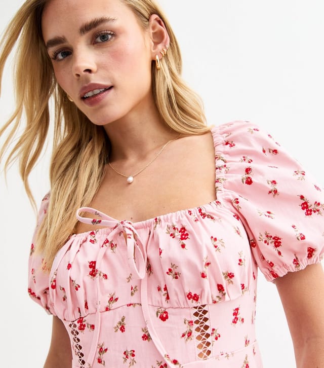 New Look Women's Petite Pink Floral Print Milkmaid Midi Dress New Look - 2