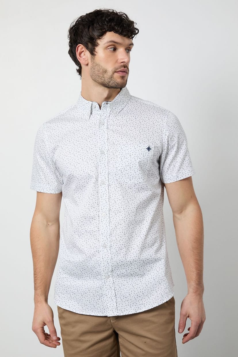 Maine Maine Men's White Ditsy Floral Print Short Sleeve Shirt - 1