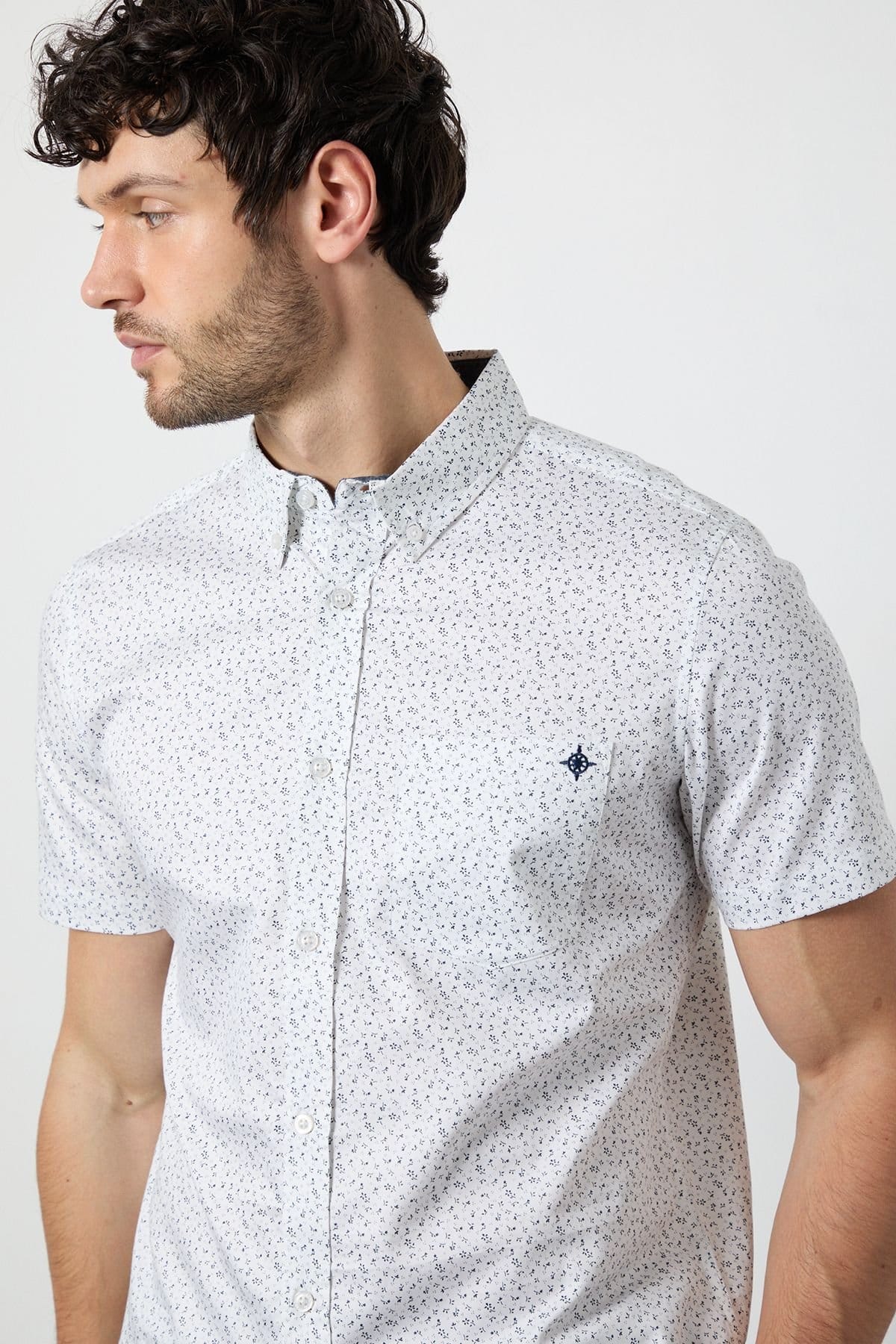 Maine Maine Men's White Ditsy Floral Print Short Sleeve Shirt - 4