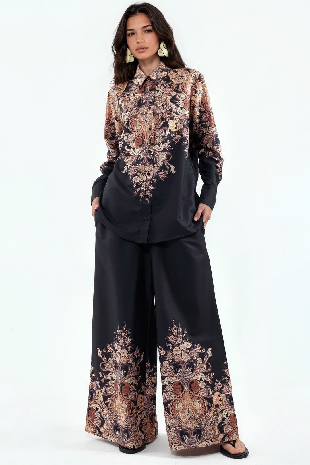 MSN Collection MSN Collection Women's Floral Cotton-viscose Blouse & Wide-leg Trousers Set