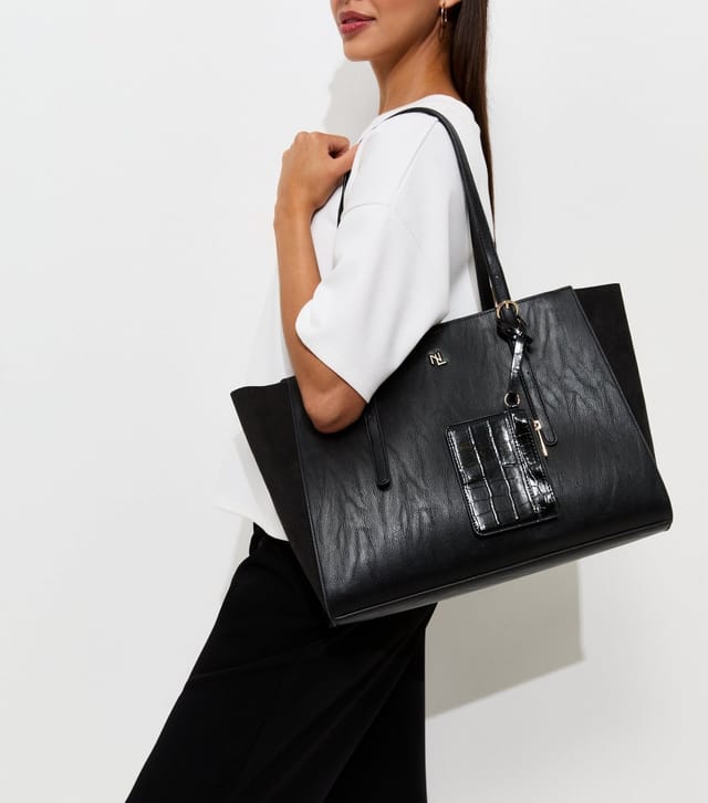New Look Black Faux Leather Detachable Purse Tote Bag Vegan New Look - 2