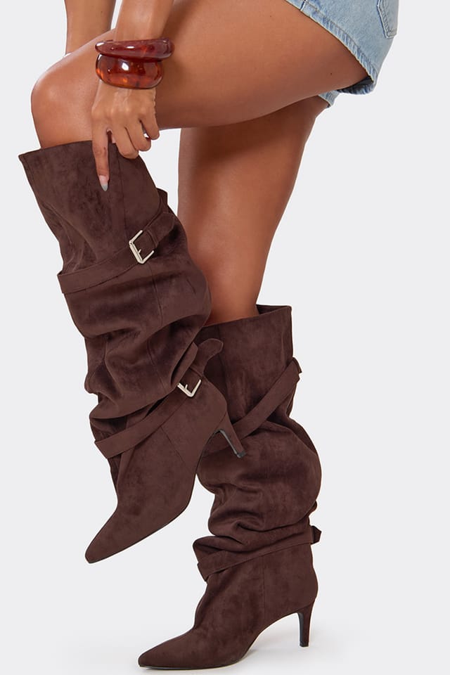 EGO EGO Women's Knee High Faux Suede Stiletto Boots in Dark Brown - 2