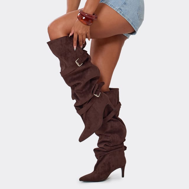 EGO EGO Women's Knee High Faux Suede Stiletto Boots in Dark Brown - 3