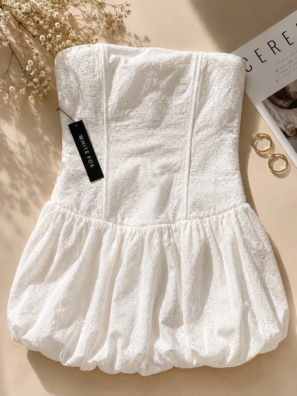 White Fox NWT White Fox Boutique White Broderie Strapless Mini Dress Size M