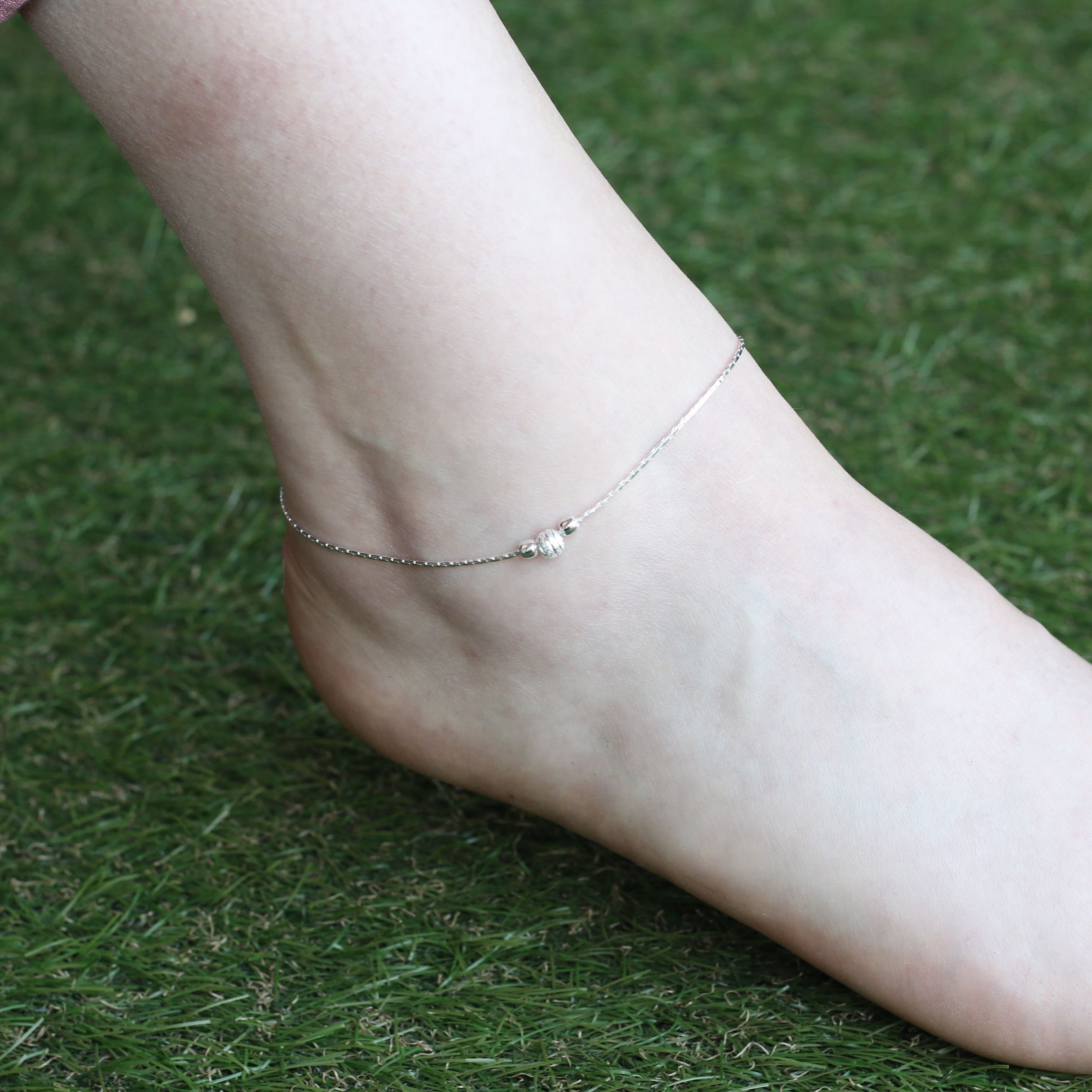 The Colourful Aura The Colourful Aura Women's Sterling Silver Bead Summer Indie Boho Silver Indian Payal Anklet Jewellery - 2