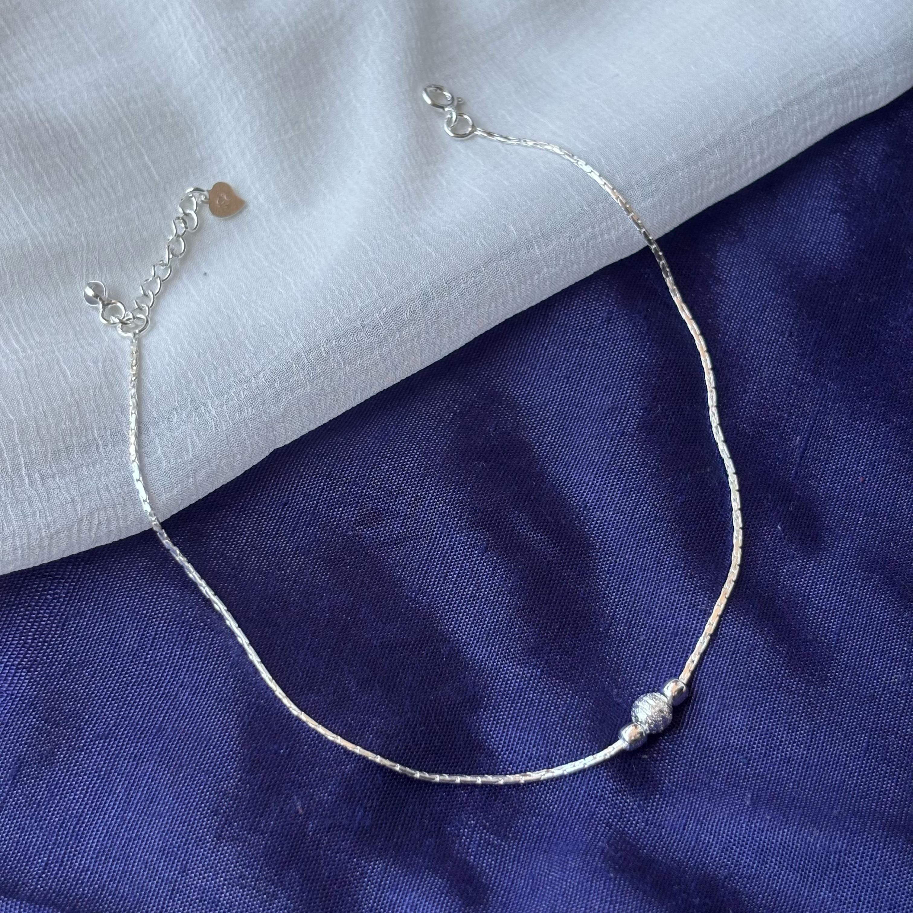 The Colourful Aura The Colourful Aura Women's Sterling Silver Bead Summer Indie Boho Silver Indian Payal Anklet Jewellery - 3