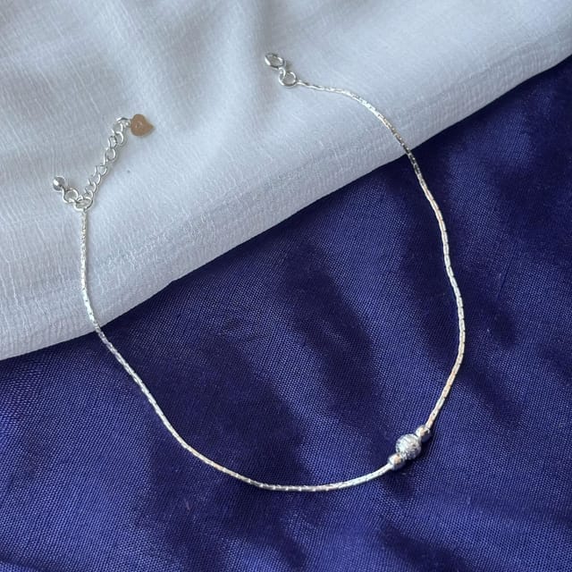 The Colourful Aura The Colourful Aura Women's Sterling Silver Bead Summer Indie Boho Silver Indian Payal Anklet Jewellery - 3
