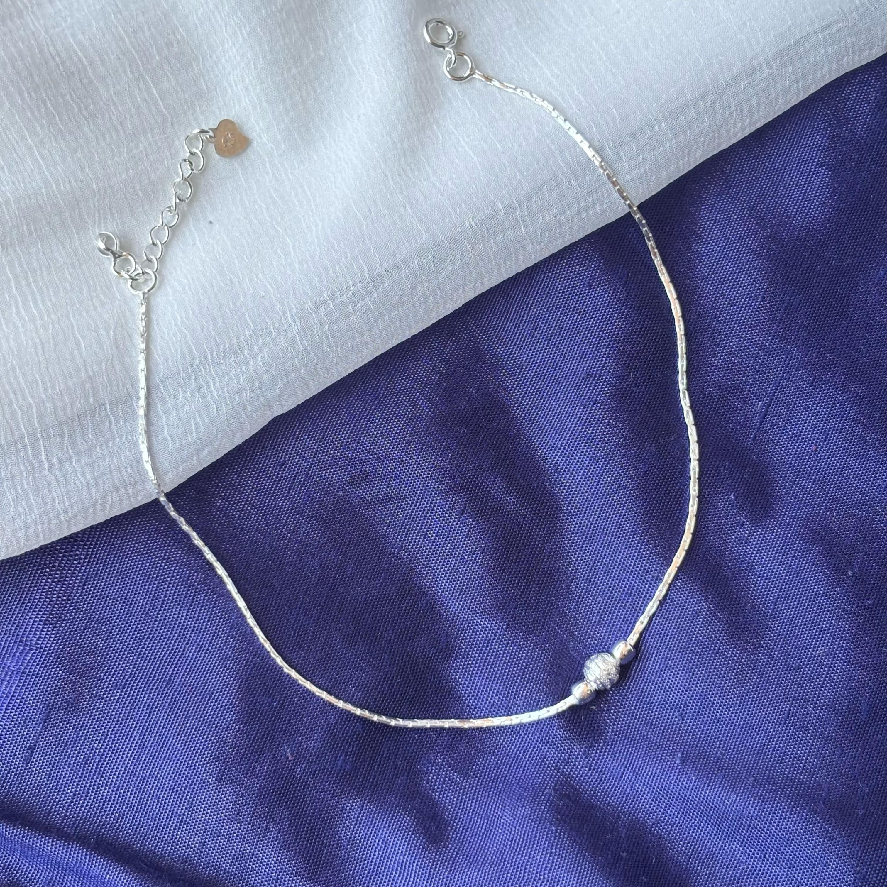 The Colourful Aura The Colourful Aura Women's Sterling Silver Bead Summer Indie Boho Silver Indian Payal Anklet Jewellery - 4