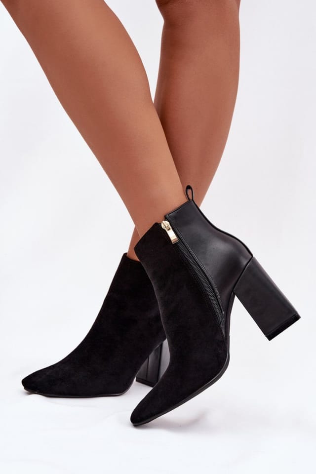 Love Lace Love Lace Women's Heel Zip Ankle Boots with Pillar Heel Comfort Lining Warm in Black - 3