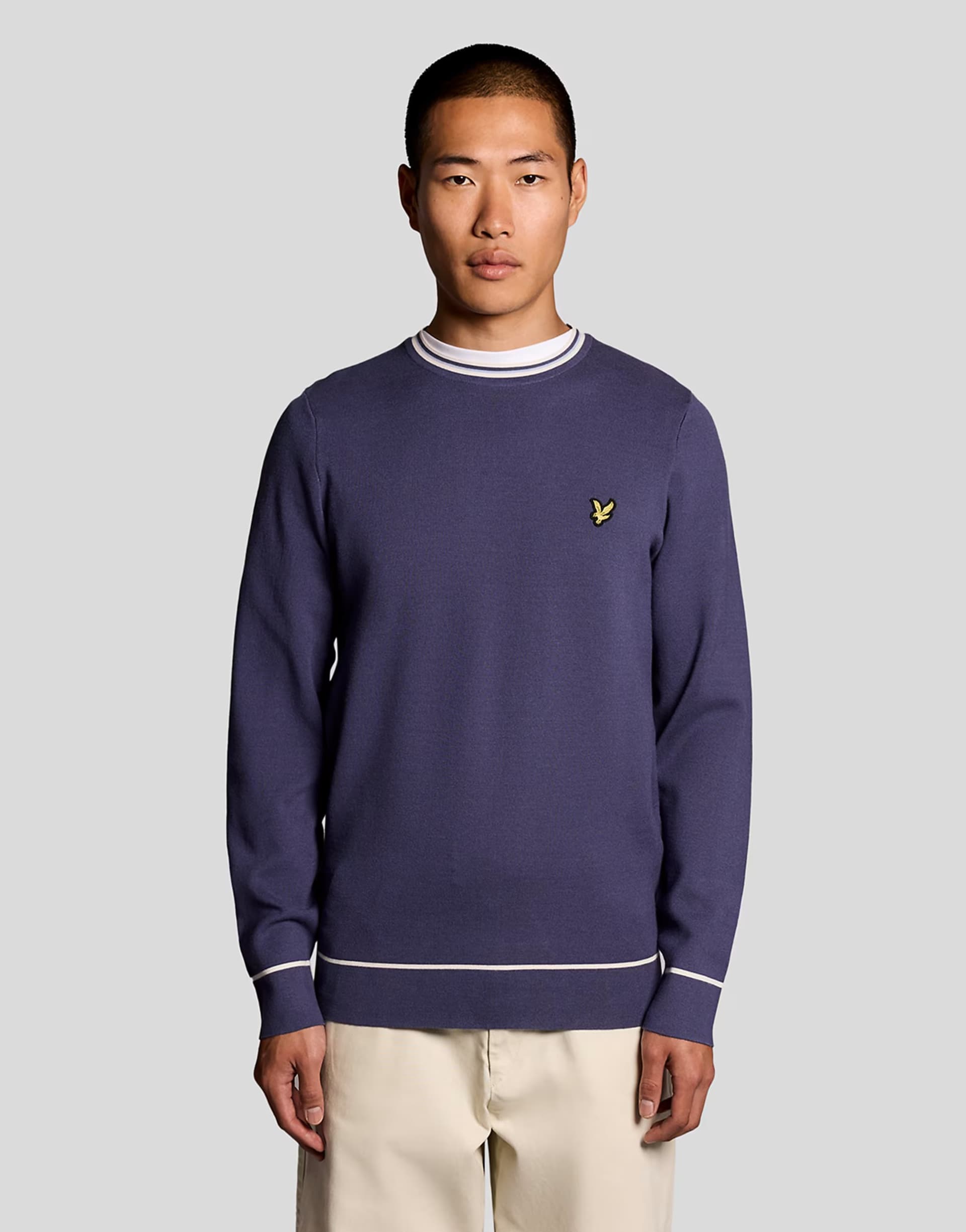 ASOS Lyle & Scott Mid knits tipped knitted crew neck jumper in y125 rich navy