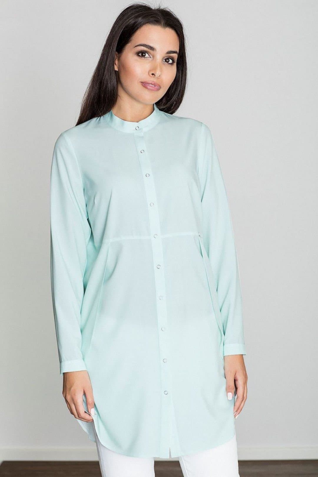 Love Lace Love Lace Women's Elegant Stand Up Collar Long Sleeve Tunic in Green