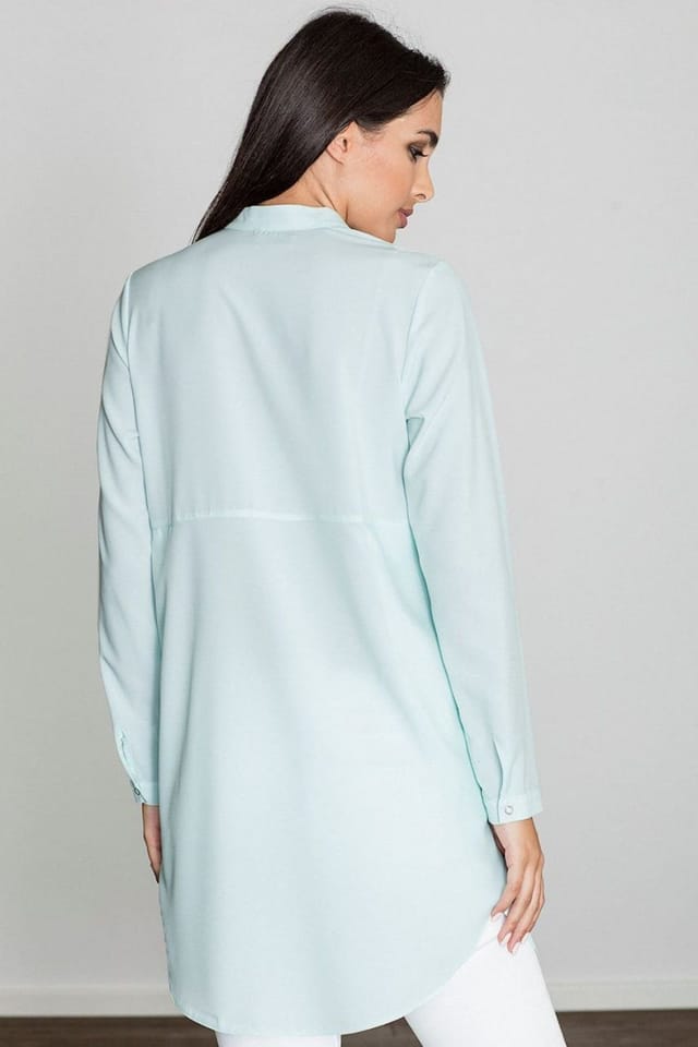 Love Lace Love Lace Women's Elegant Stand Up Collar Long Sleeve Tunic in Green - 2