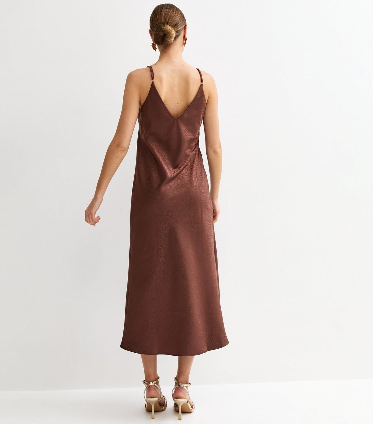 New Look Women's Dark Brown Satin Slip Midi Dress with Scarf New Look - 4