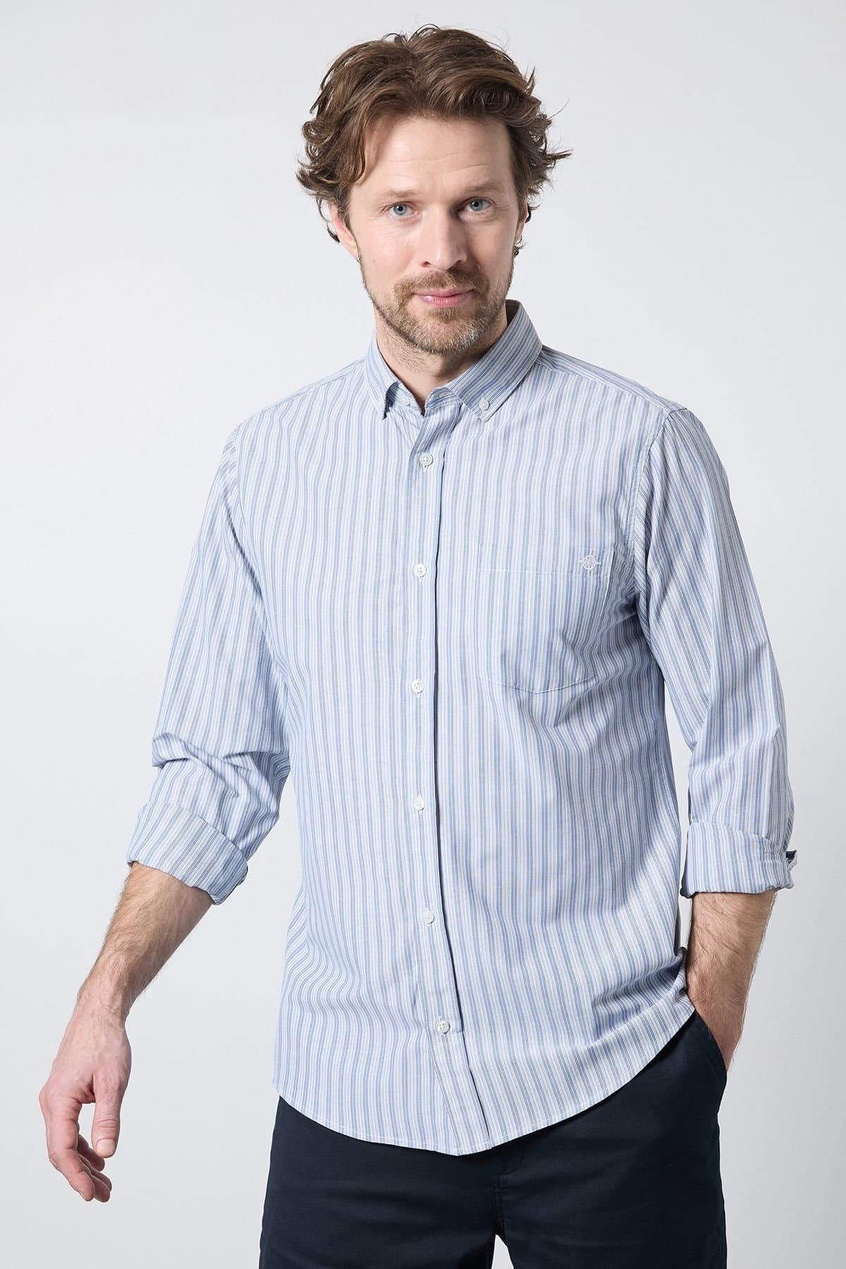 Maine Maine Men's Blue Stripe Long Sleeve Shirt