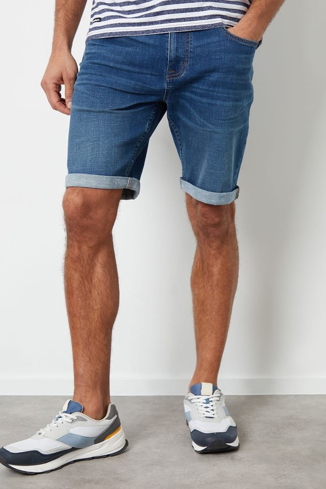 Threadbare Threadbare Men's 'Edmonton' Turn Up Denim Shorts in Mid Blue - 2