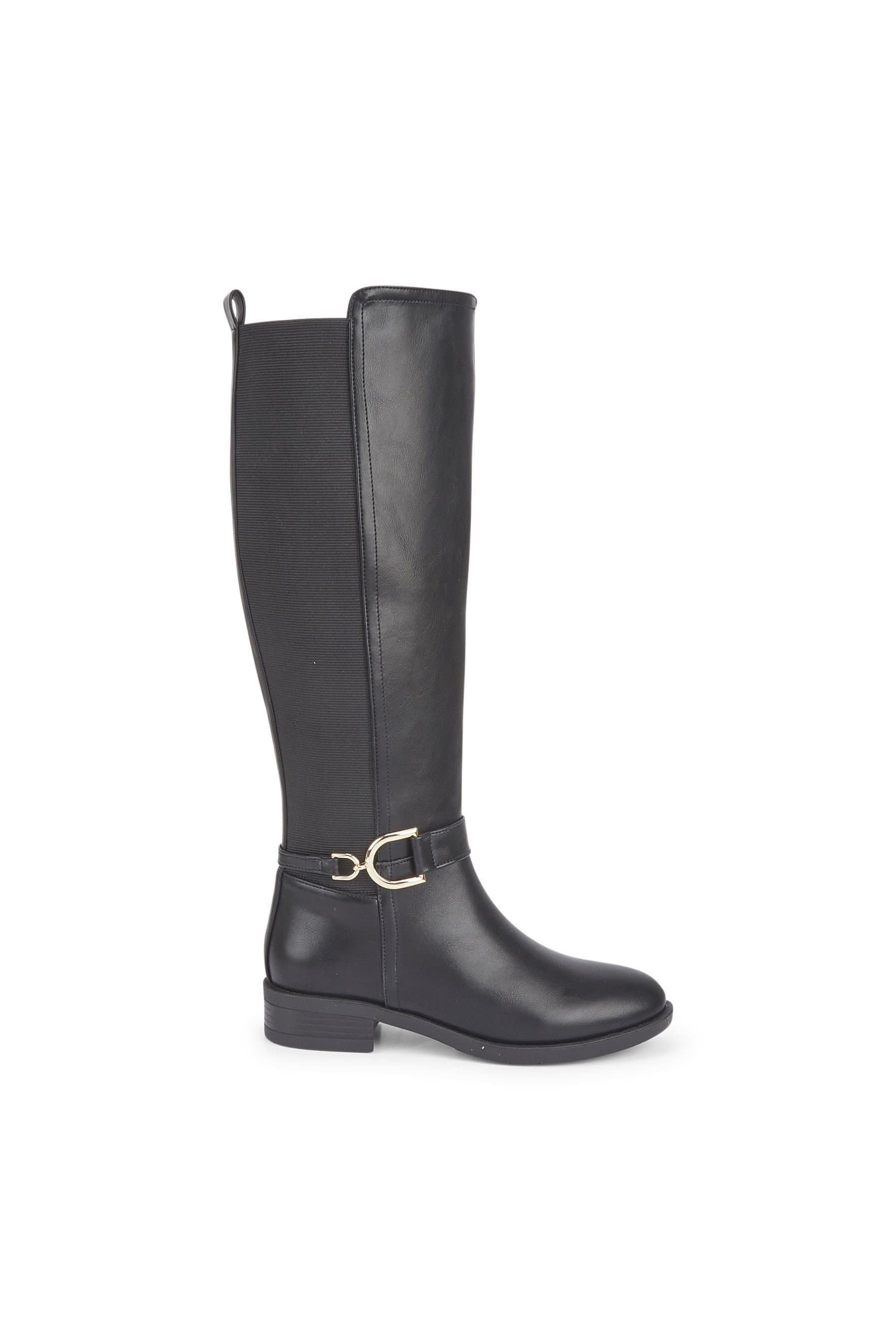 Truffle Collection Truffle Collection Women's Knee High Calf Boots With Metal Buckle Zip Pointed Toe Shoes in Black