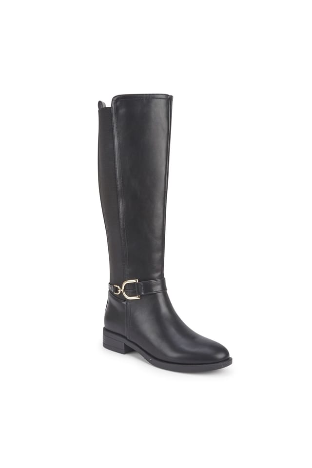 Truffle Collection Truffle Collection Women's Knee High Calf Boots With Metal Buckle Zip Pointed Toe Shoes in Black - 2