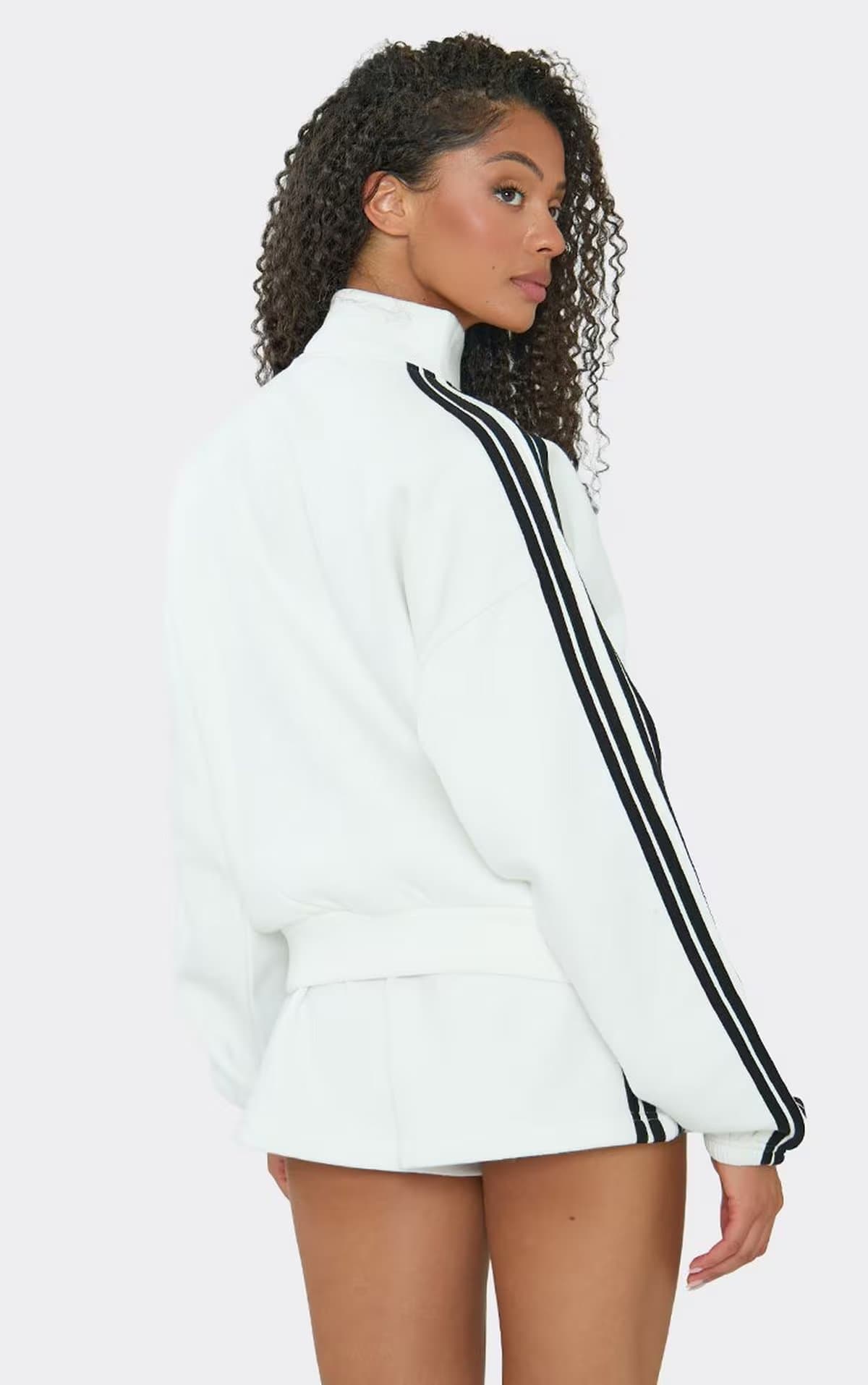 EGO Mid Rise Side Stripe Sweat Shorts In White, Women's Size UK 6