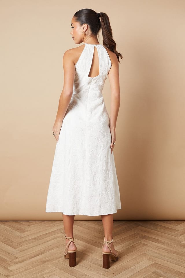 Oasis Oasis Women's Floral Lace High Neck Midi Dress in White - 3