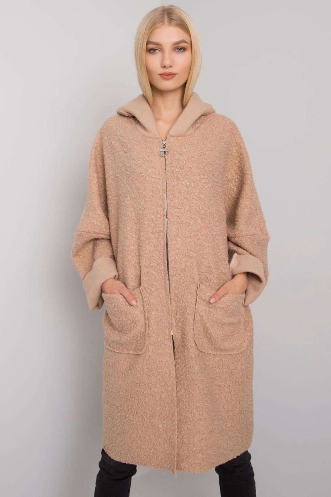 Love Lace Love Lace Women's Beige Hooded Zipper Coat with Pockets