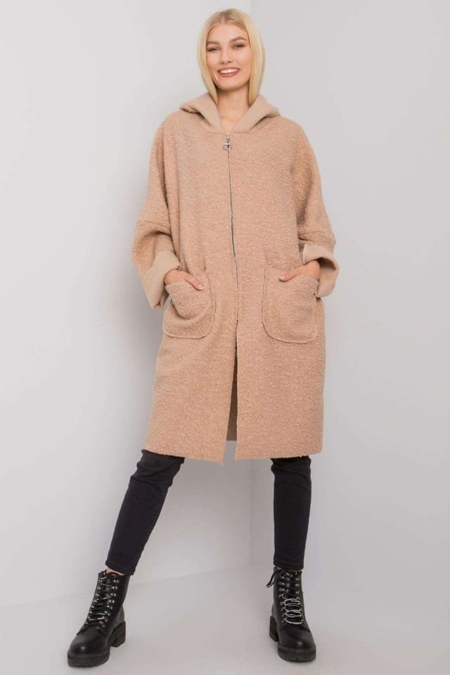 Love Lace Love Lace Women's Beige Hooded Zipper Coat with Pockets - 2