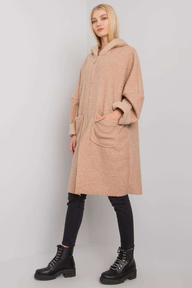 Love Lace Love Lace Women's Beige Hooded Zipper Coat with Pockets - 3