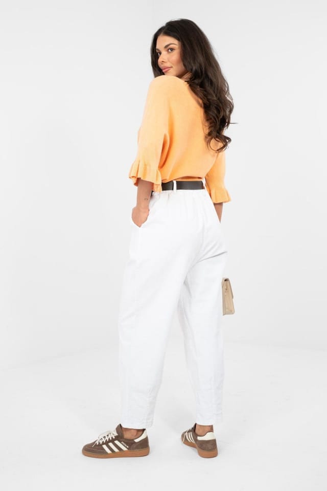 Love Lace Love Lace Women's Italian Corduroy Carrot Trousers High Waist in White - 3