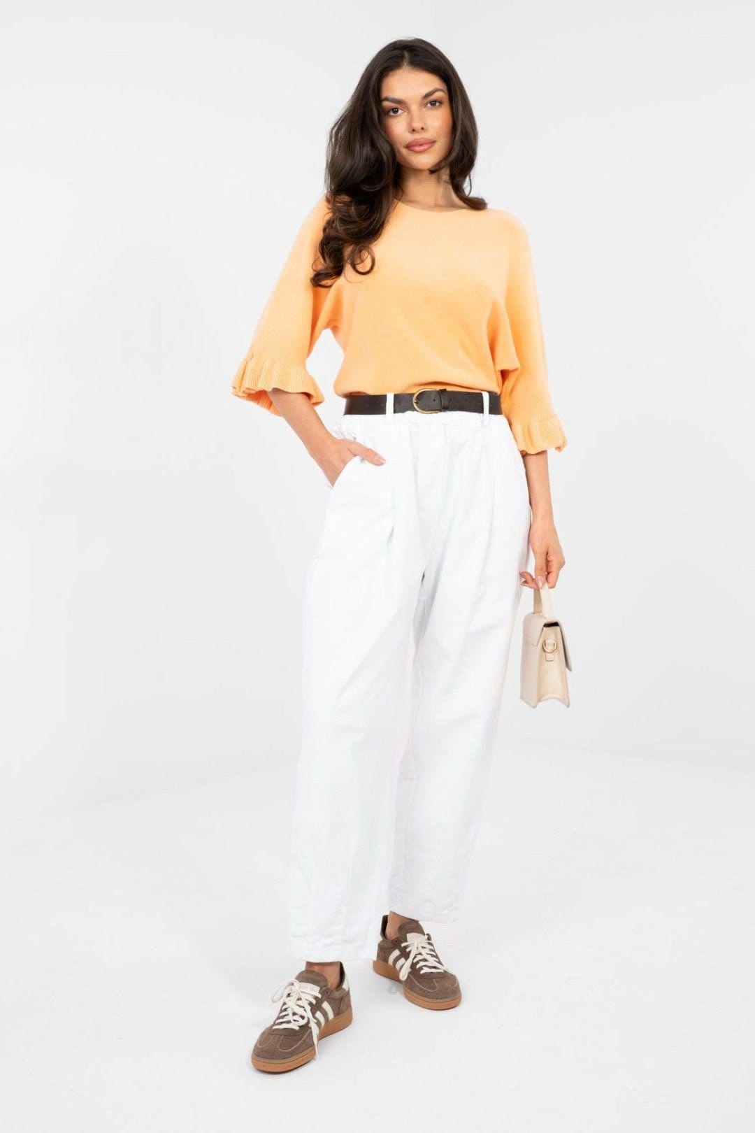 Love Lace Love Lace Women's Italian Corduroy Carrot Trousers High Waist in White - 4