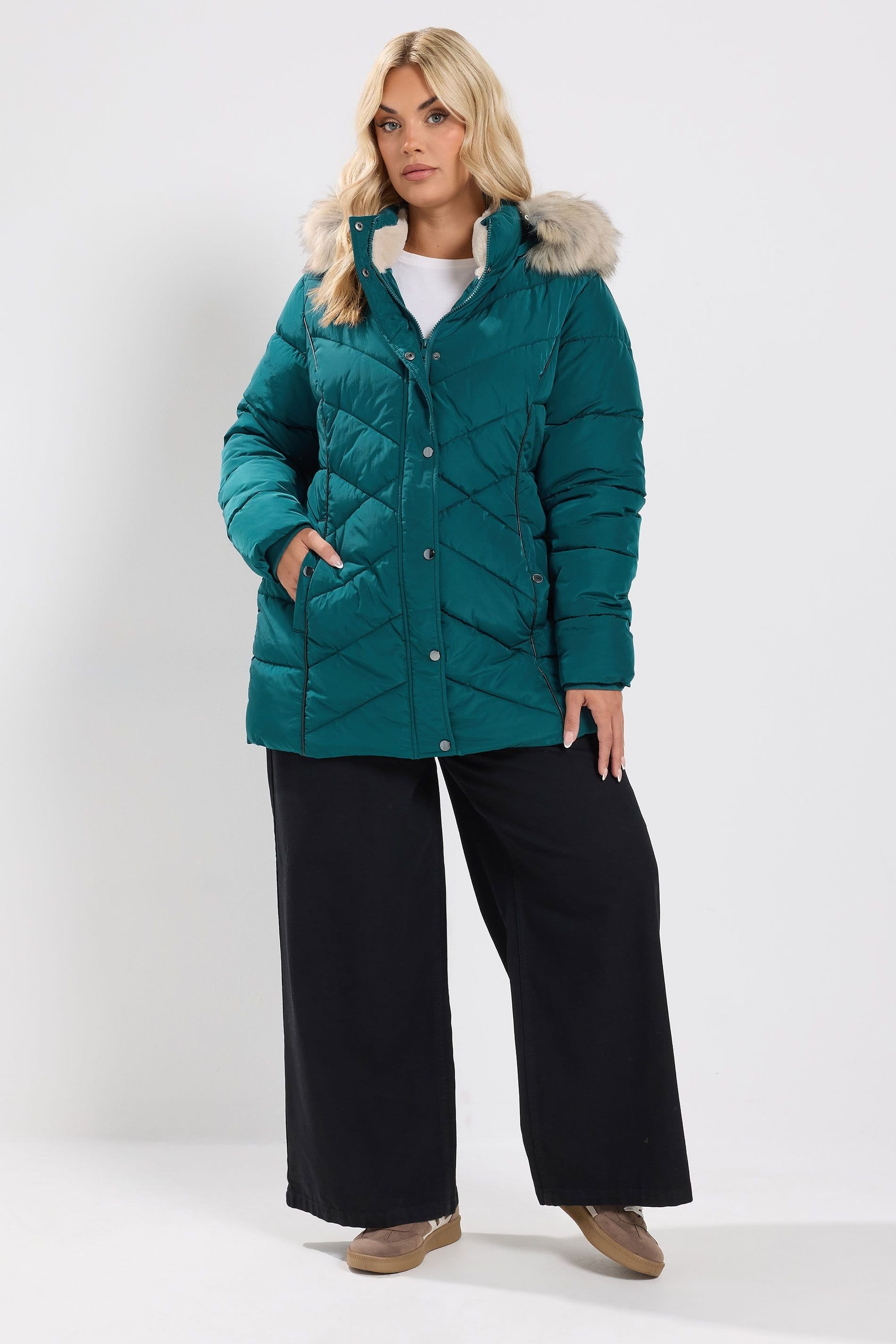 Yours Yours Women's Short Padded Coat in Teal - 4