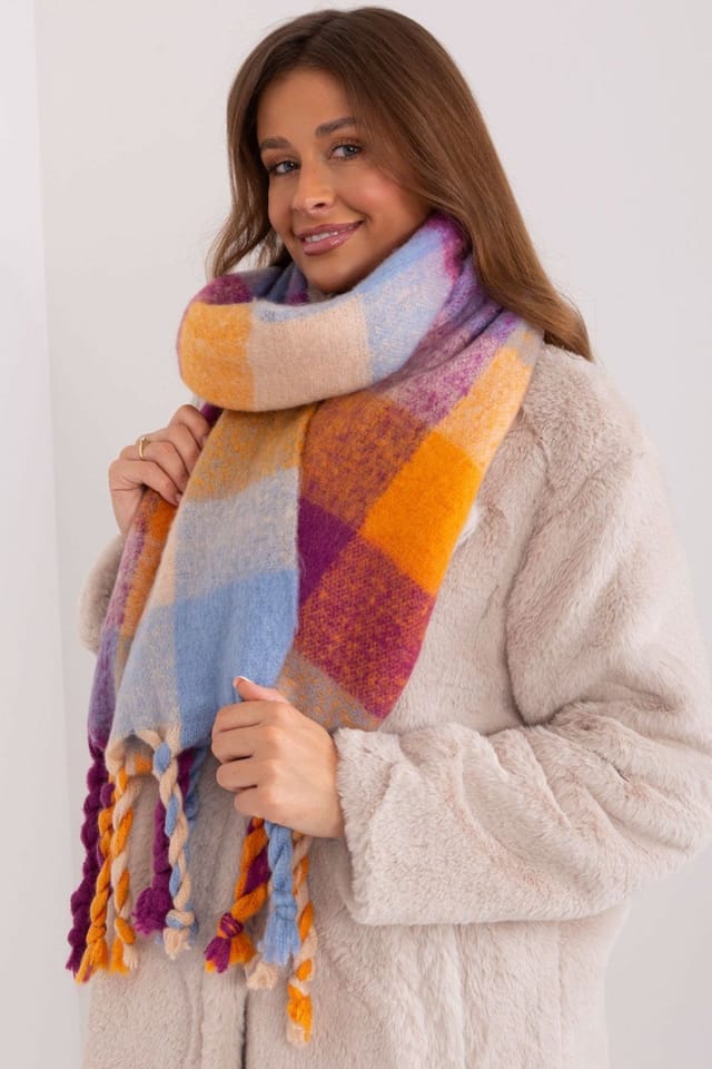 Love Lace Love Lace Women's Colorful Plaid Polyester Scarf with Tassels for Winter Wrap in Violet - 2