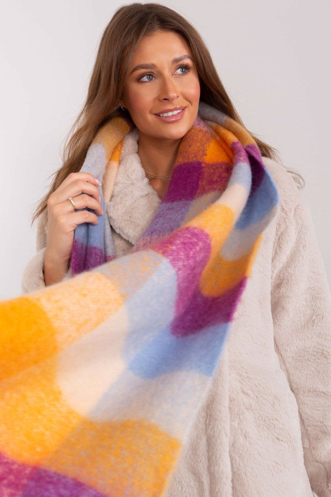 Love Lace Love Lace Women's Colorful Plaid Polyester Scarf with Tassels for Winter Wrap in Violet - 4
