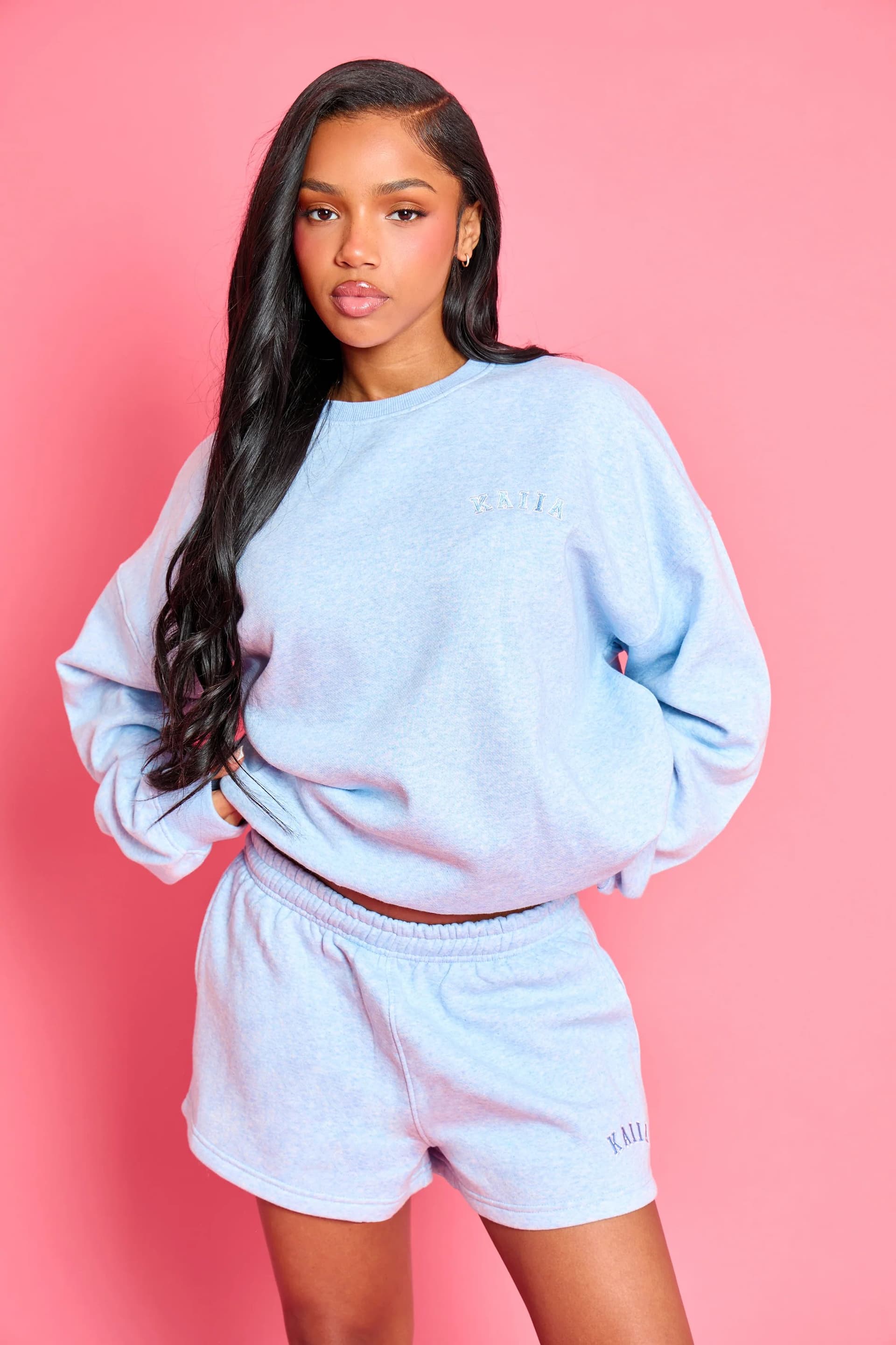 Kaiia Kaiia Logo Oversized Sweatshirt Baby Blue Marl