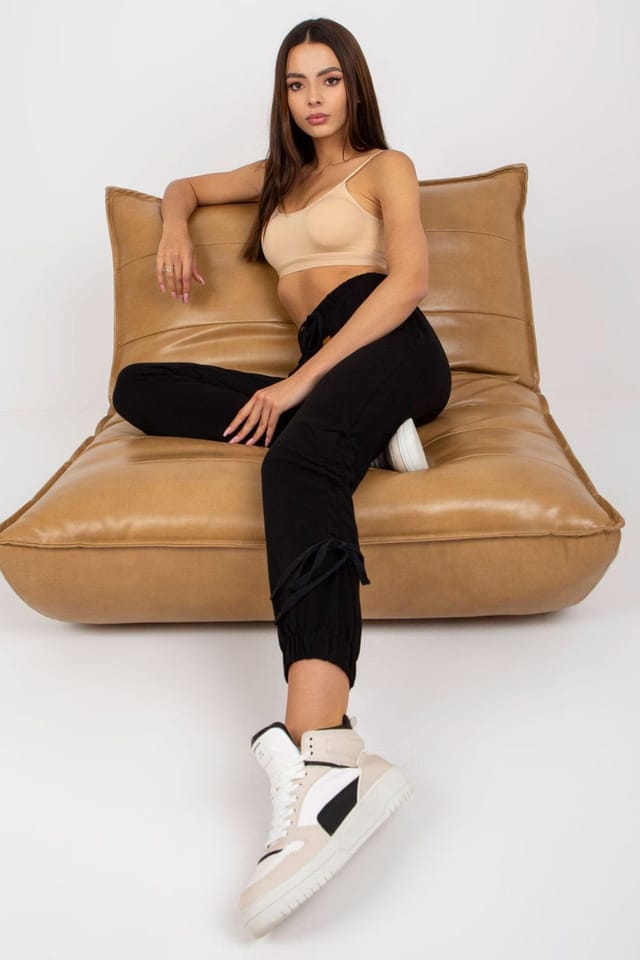 Love Lace Love Lace Women's High Rise Tie Waist Sweatpants with Welt Pockets in Black - 2