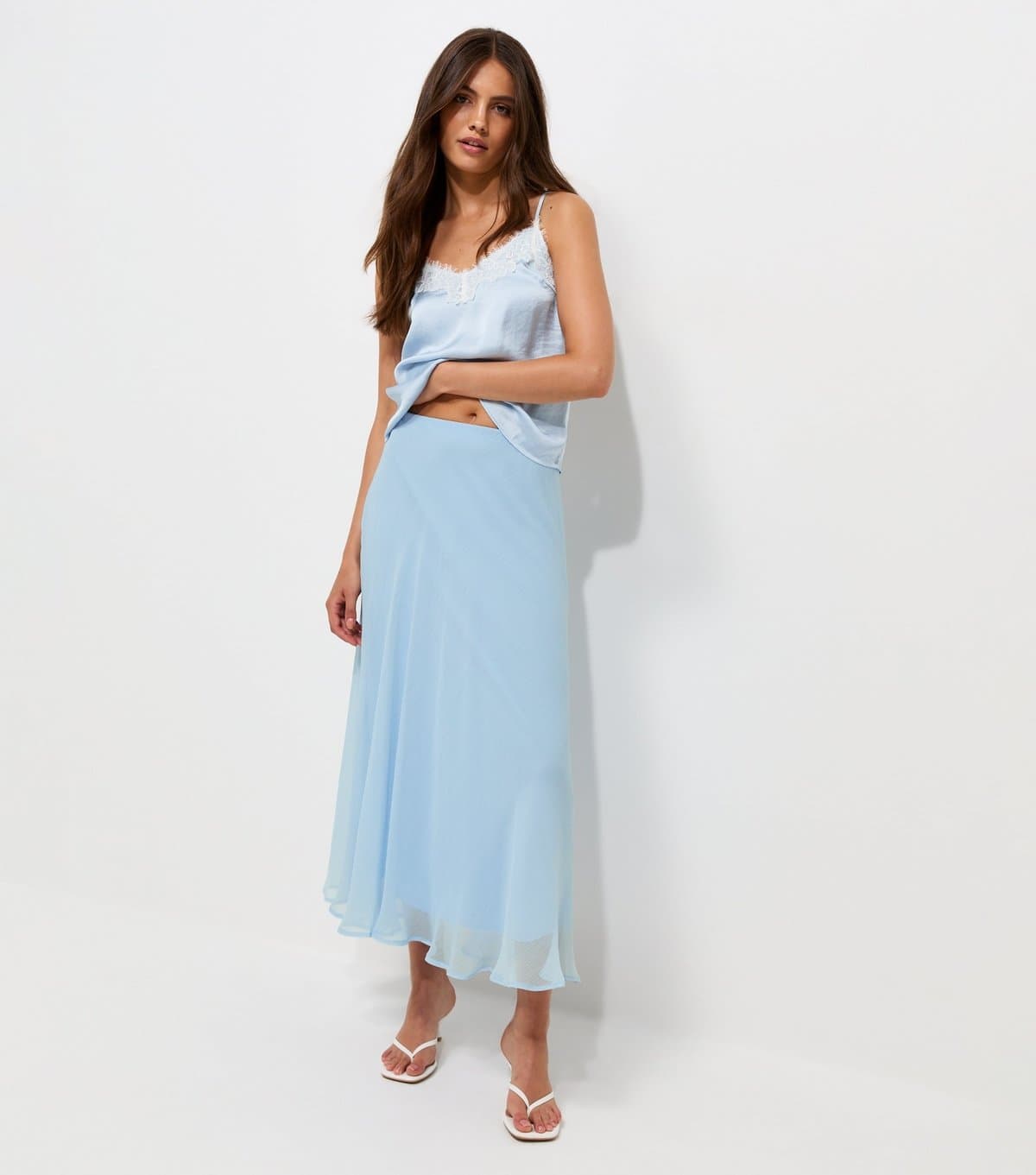 New Look Women's Light Blue Chiffon Circle Skirt New Look