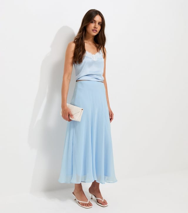 New Look Women's Light Blue Chiffon Circle Skirt New Look - 3