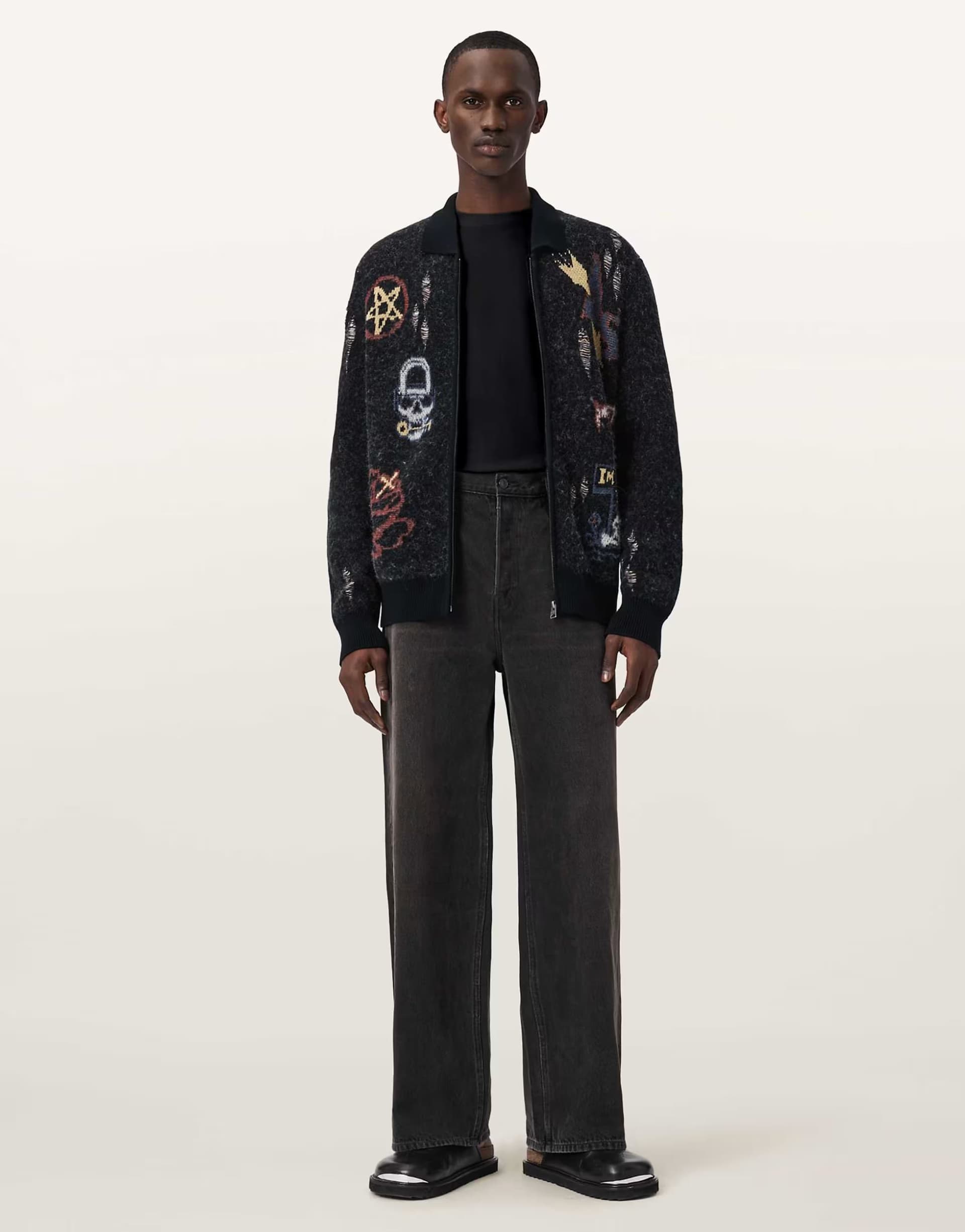 ASOS ASOS AllSaints Meller Embroidered Knit Cardigan in Black