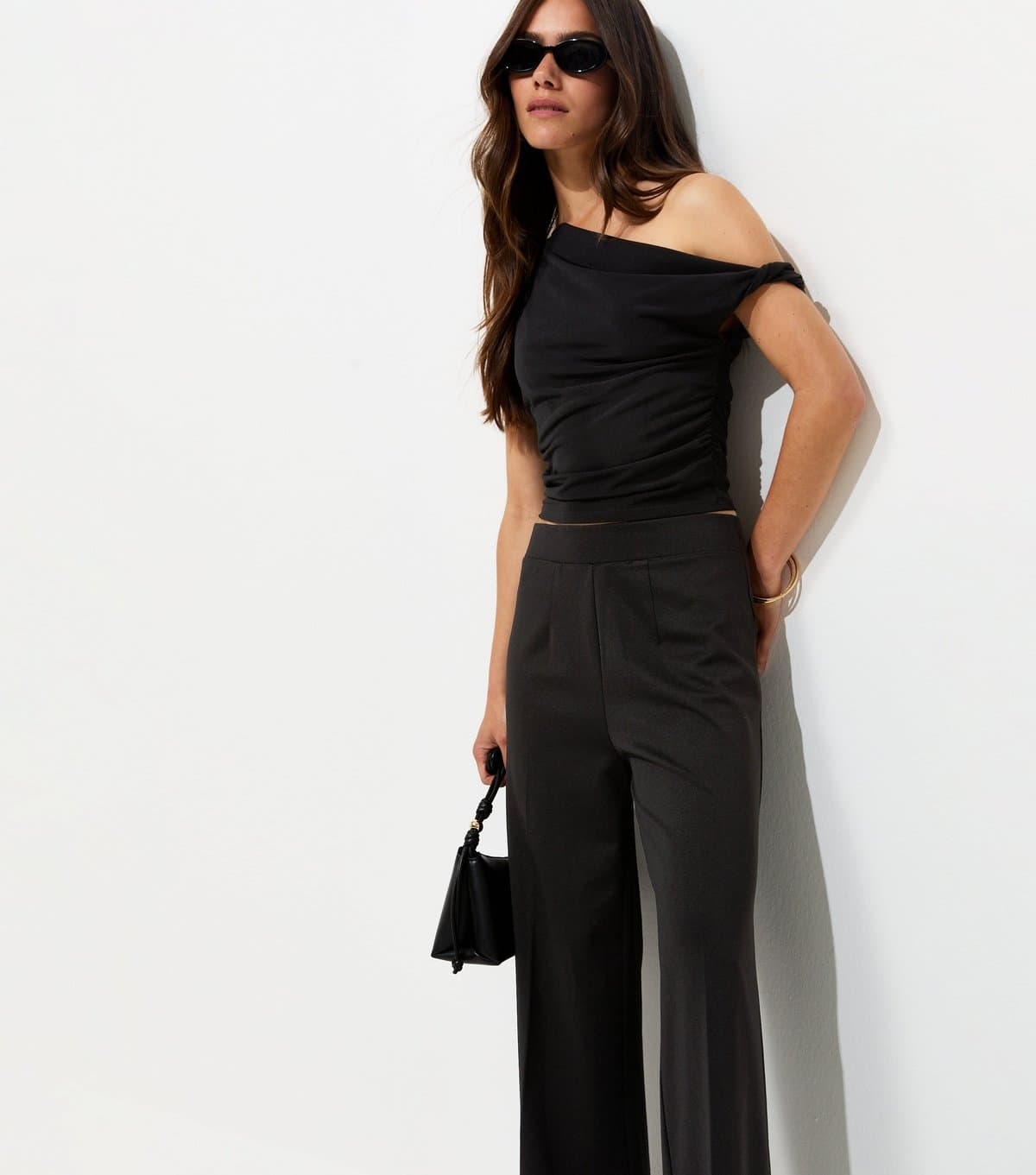 New Look Women's Petite Black Jersey Wide Leg Trousers New Look