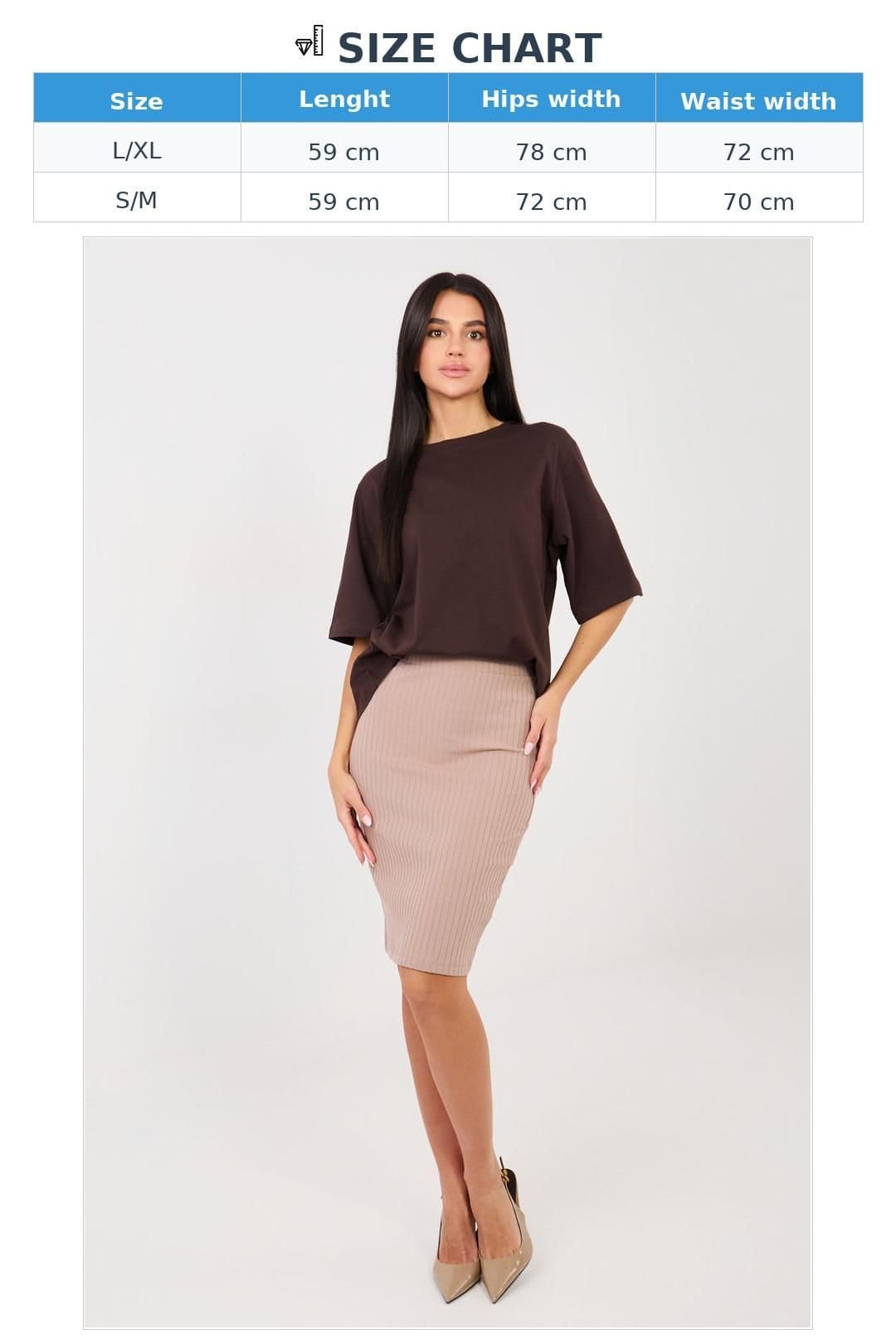 Love Lace Love Lace Women's Midi Ribbed Cotton Elastane Skirt Elastic Waist in Beige - 4