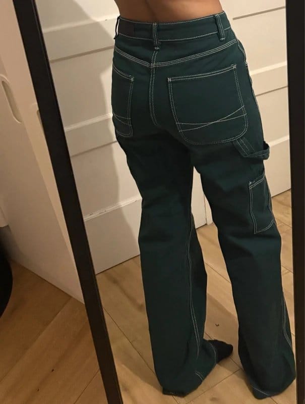 Bershka Dark Green Cargo Straight Jeans
