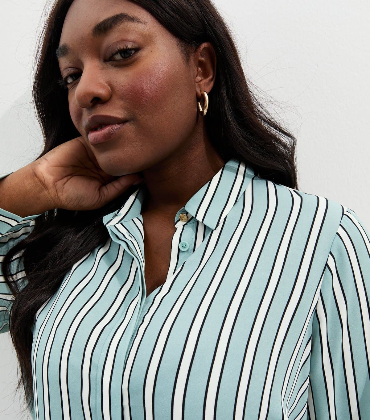 New Look Women's Plus Size Blue Striped Button Up Shirt Curves New Look