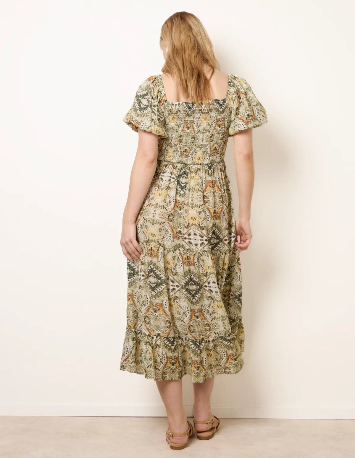 Blue Vanilla Abstract Print Puff Sleeve Midi Dress - 4